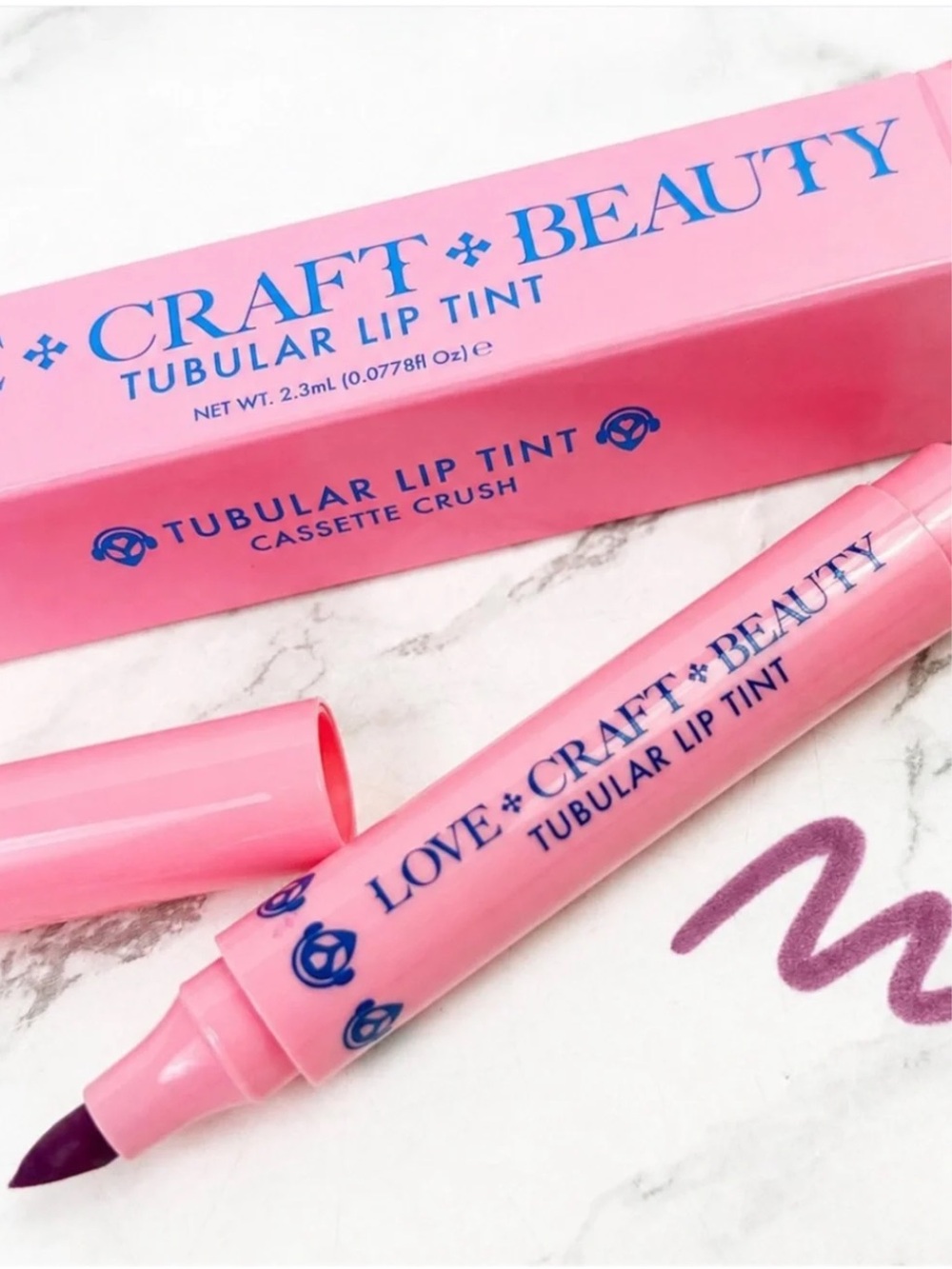 LOVE+CRAFT+BEAUTY Tubular Lip Tint Cassette Crush New in Box Full Size